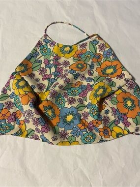 Zara Floral Crop Top Women’s Size Approx. Small Spaghetti Strap Tie Back Boho